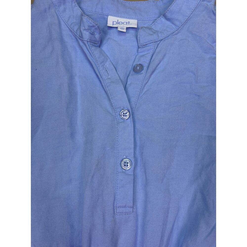 Pleat Girls Blue Smocked Waist Button Front Tiered Dress Size 8 EUC - Picture 3 of 6